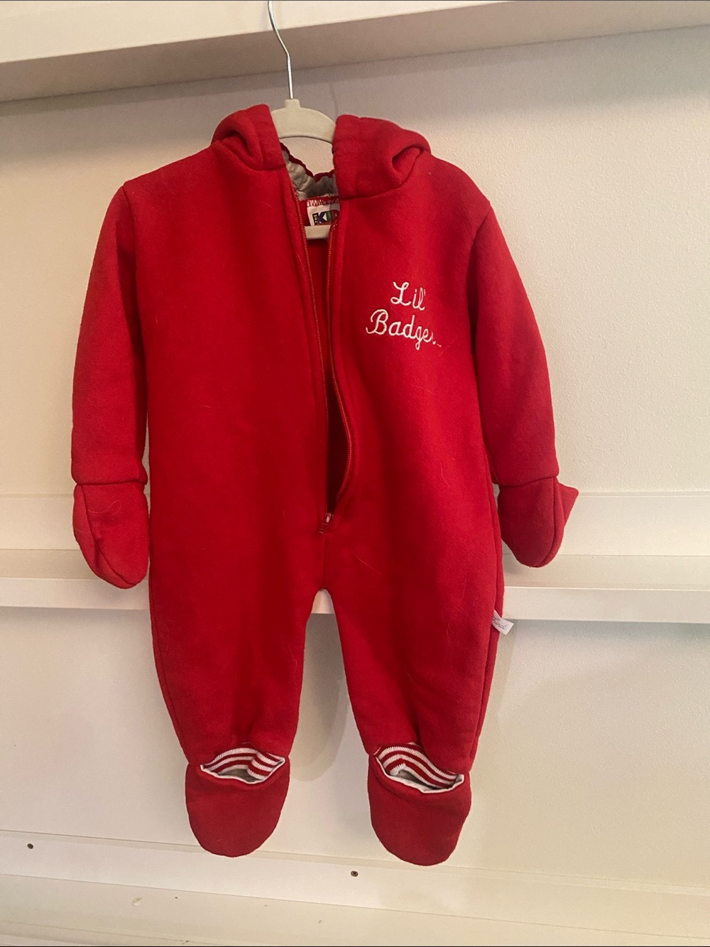 Lil Badge Red Hooded Baby One-Piece Bodysuit